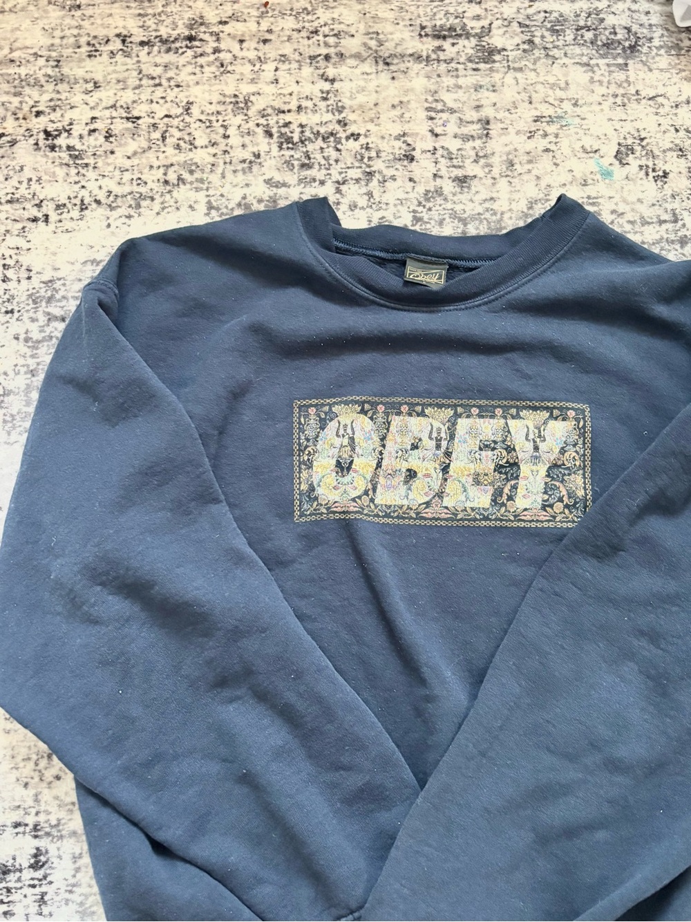 Obey Navy Sweatshirt with Floral Logo